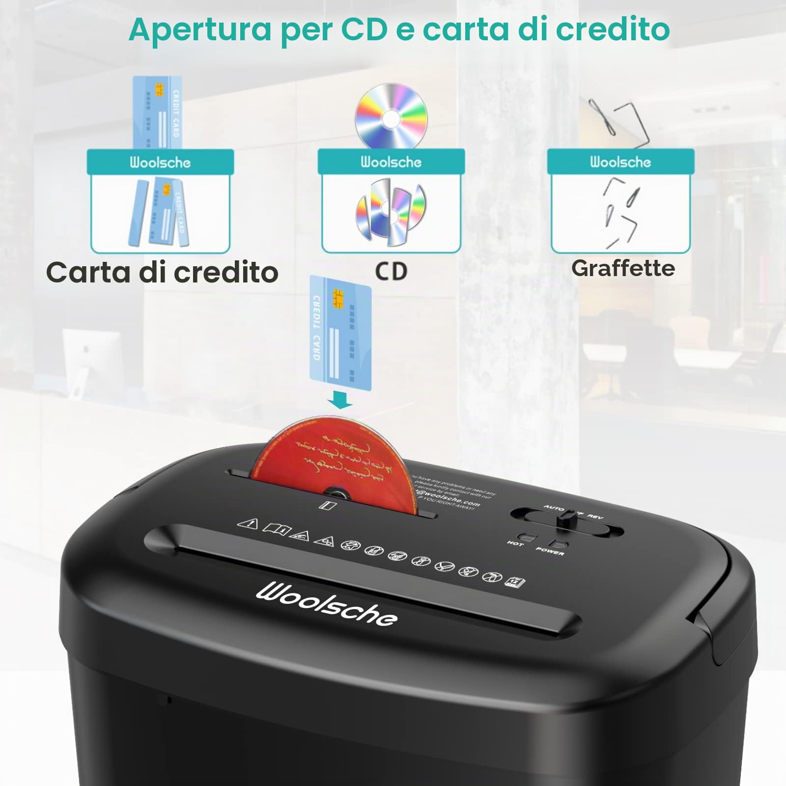 Distruggidocumenti trituratore 12 fogli contemporaneamente, può tritare carte di credito/CD e graffette, trituratore di carta con un cestino da 25 litri