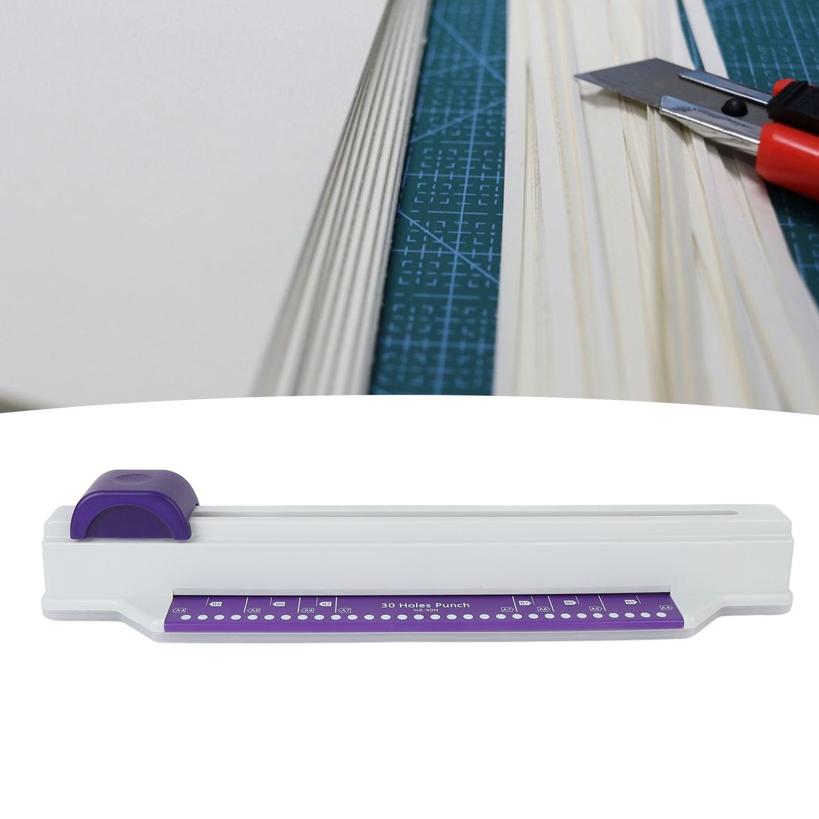 Perforatore a 30 fori formato A4, rilegatrice a spinta manuale con 4 anelli per fogli mobili, perforatore da scrivania per carta con capacità di 6 fogli, adatto per uso ufficio e