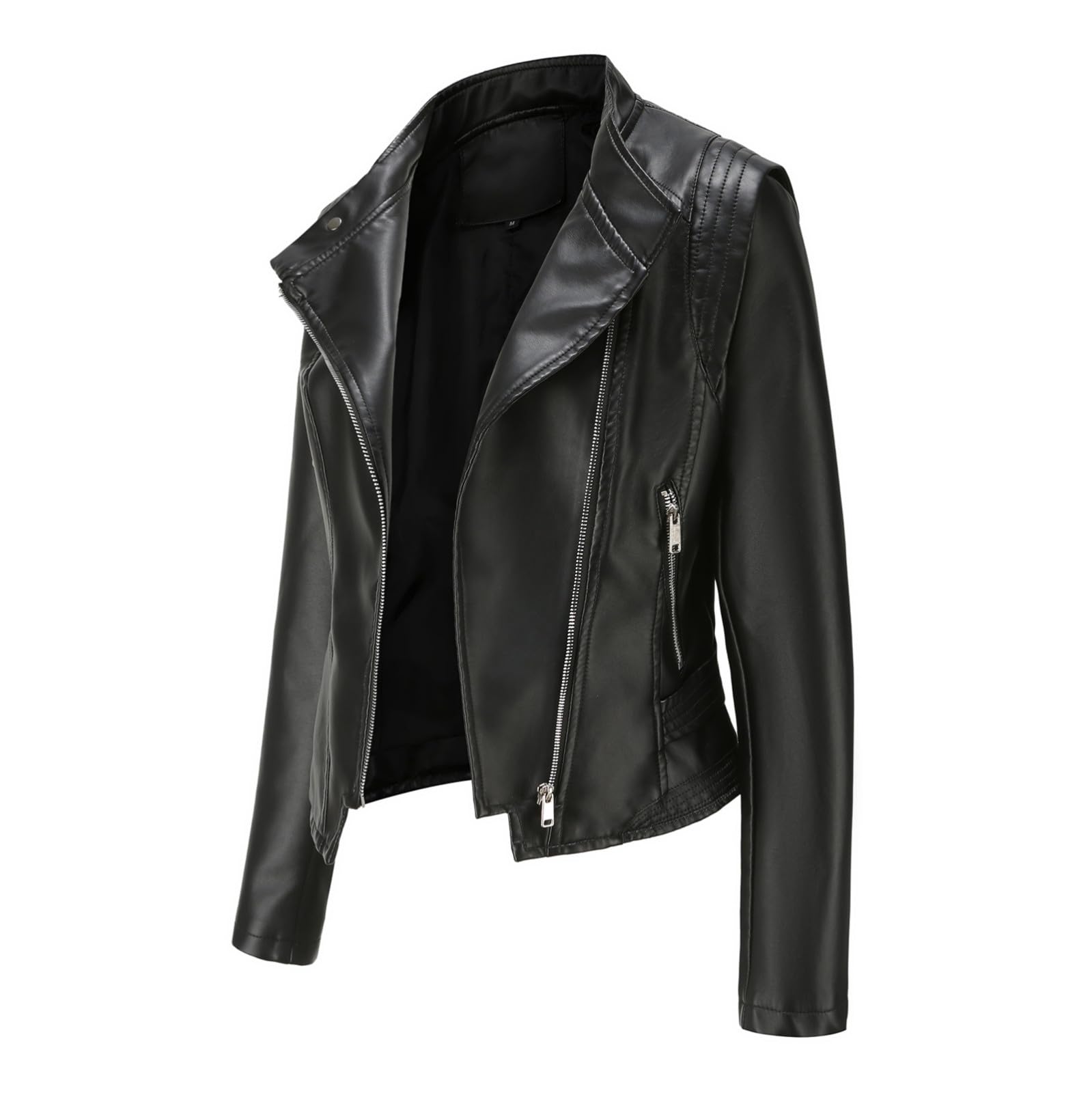Lederjacke Damen Leather Jacket Woman Bomberjacke Slim Fit Bikerjacke Kunstleder Streetwear Übergangsjacke Kunstlederjacke Alltag Kurzjacke Langarm Mit Taschen