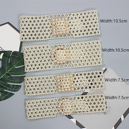 Fashion Elastic Pearls Wide Belt for Women Rhinestone Buckle Bridesmaid Dress Girl Waist Chain for Dress Wedding Belt (Color : B Square Buckle-7.5cm, Size : Talla �nica)3