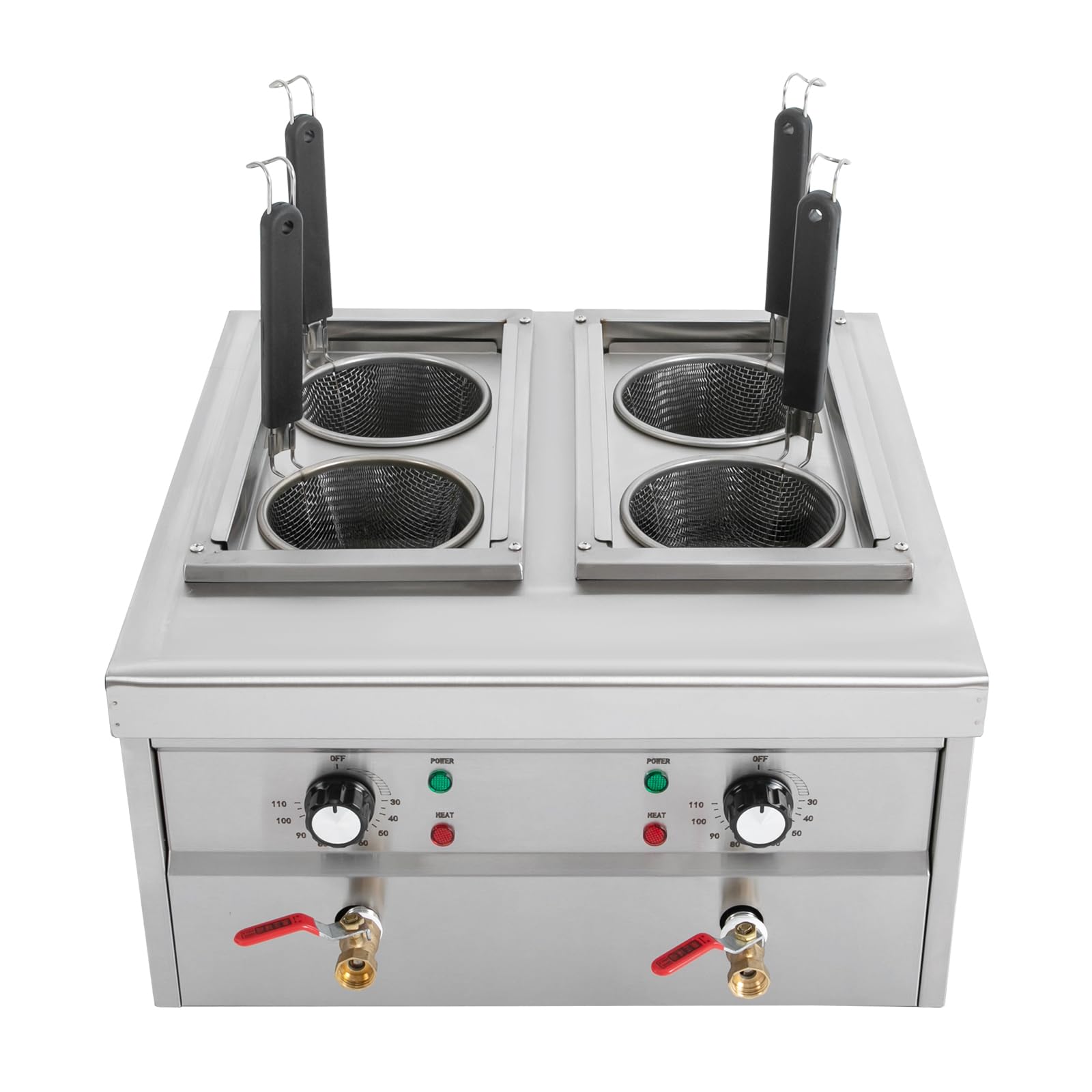 Fornello per pasta elettrica, 2 x 2 KW, comoda macchina per pasta con 4 cestelli, 220 V, design a 4 fori, capacità nominale 2 x 9 l, temperatura regolabile 30 – 110 °C