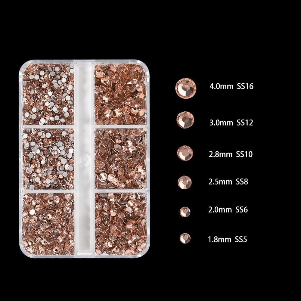 HNUIX Luxury Shini 3D Champagne Color Multi-Size Rhinestones Nail Charms Flat Bottom Crystals Nail Art 3D Decoration Gem Kit - (Color: Champagne Color)
