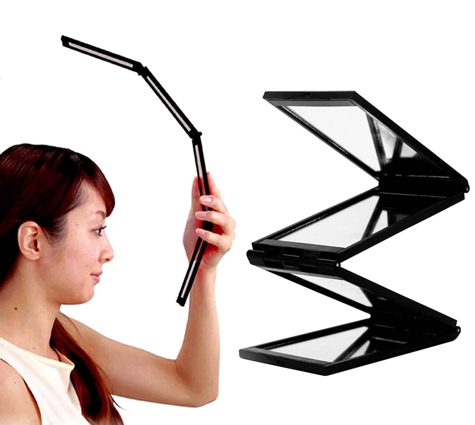 Trifold Mirror 360° Barber Mirror 4 Way Mirror with Adjustable Height Self Hair Cutting and Styling for Bathroom Bedroom Living Room Or Travel-picture-16