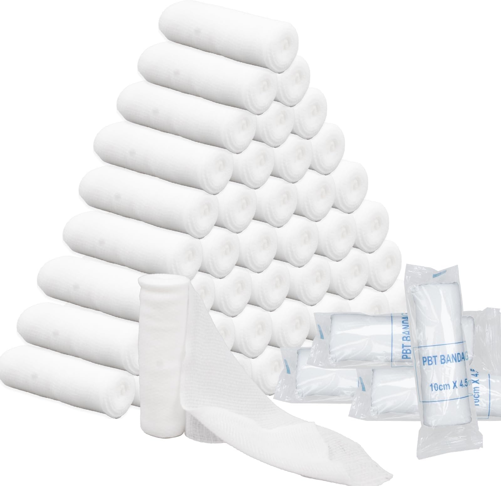 50 Rolls Gauze Bandage Rolls, 10cm x 4.5m Individually Wrapped Stretch Gauze, Breathable Wound Dressing Wrap for First Aid Kit Refills, Sports & Home Care