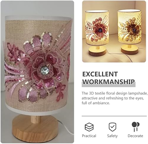 Miniatura 9 de OSALADI Lámpara de mesa de tela para mesita de noche lámpara de escritorio minimalista de cristal 3D floral luz nocturna USB lámpara de mesita de