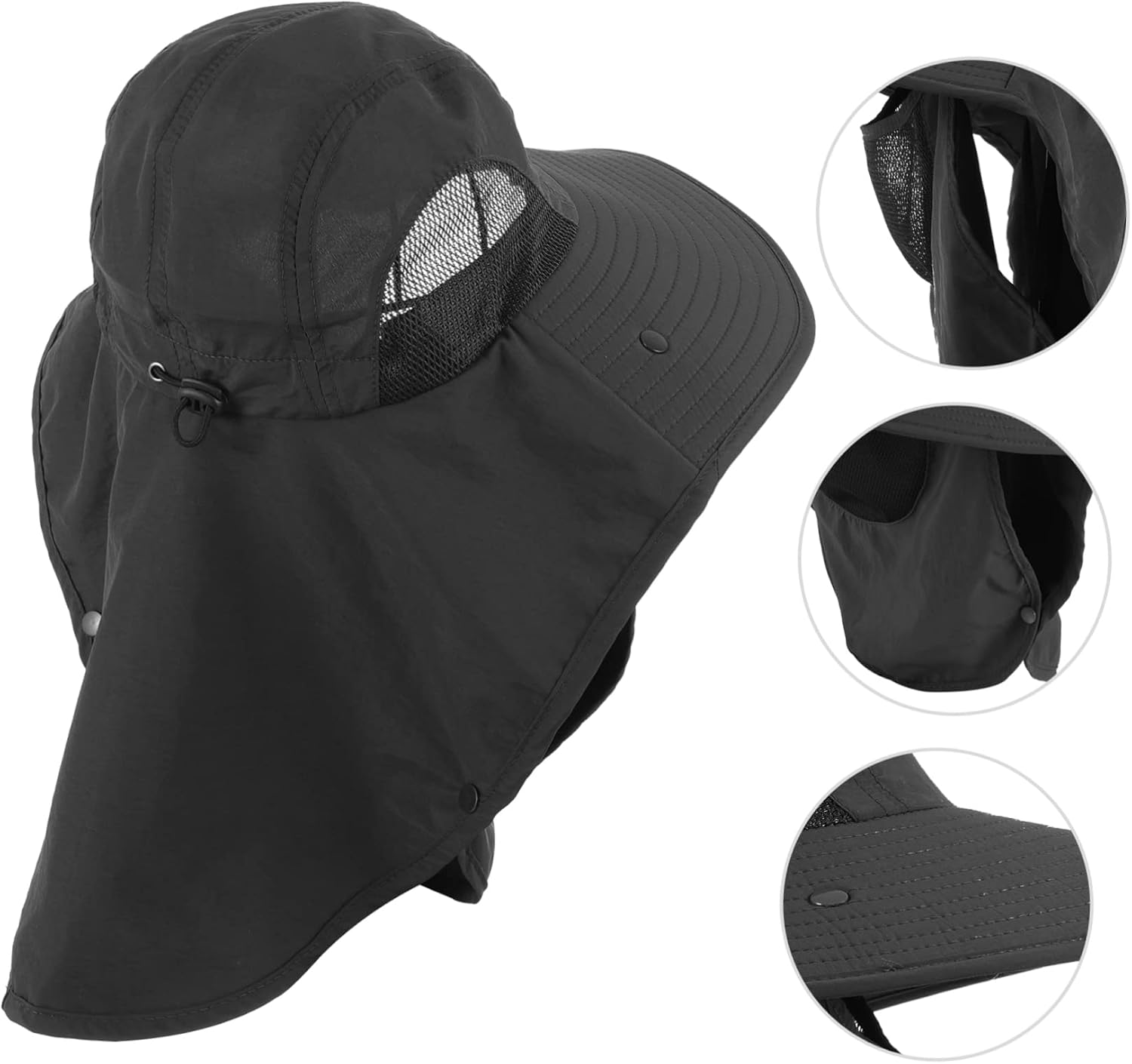Wide Brim Uv Hat for Outdoor Activities Fishing and Camping Breathable Sun Block Cap Neck Flap for Men and Women Dark Grey
