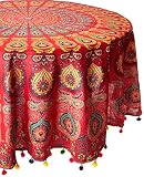 100% cotton made wall hanging NANDNANDINI-Beautiful Multi Color Hoja de Playa Manta Roud Tapiz Indio Mandala Redondo Roundie Beach Manta Tapiz Hippy Boho Gypsy algodón Mantel Toalla de Playa con pompón de Color Ful Frontera