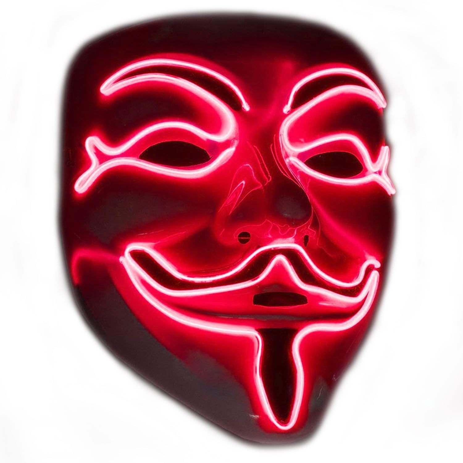 Anonymous Red LED Mask | Premium Quality | Rigid Plastic | 3 Flashing Modes | Vendetta | LED Mask | Cosplay | Halloween | Neon | 100% Horror | 100% Fun | OriginalCup
