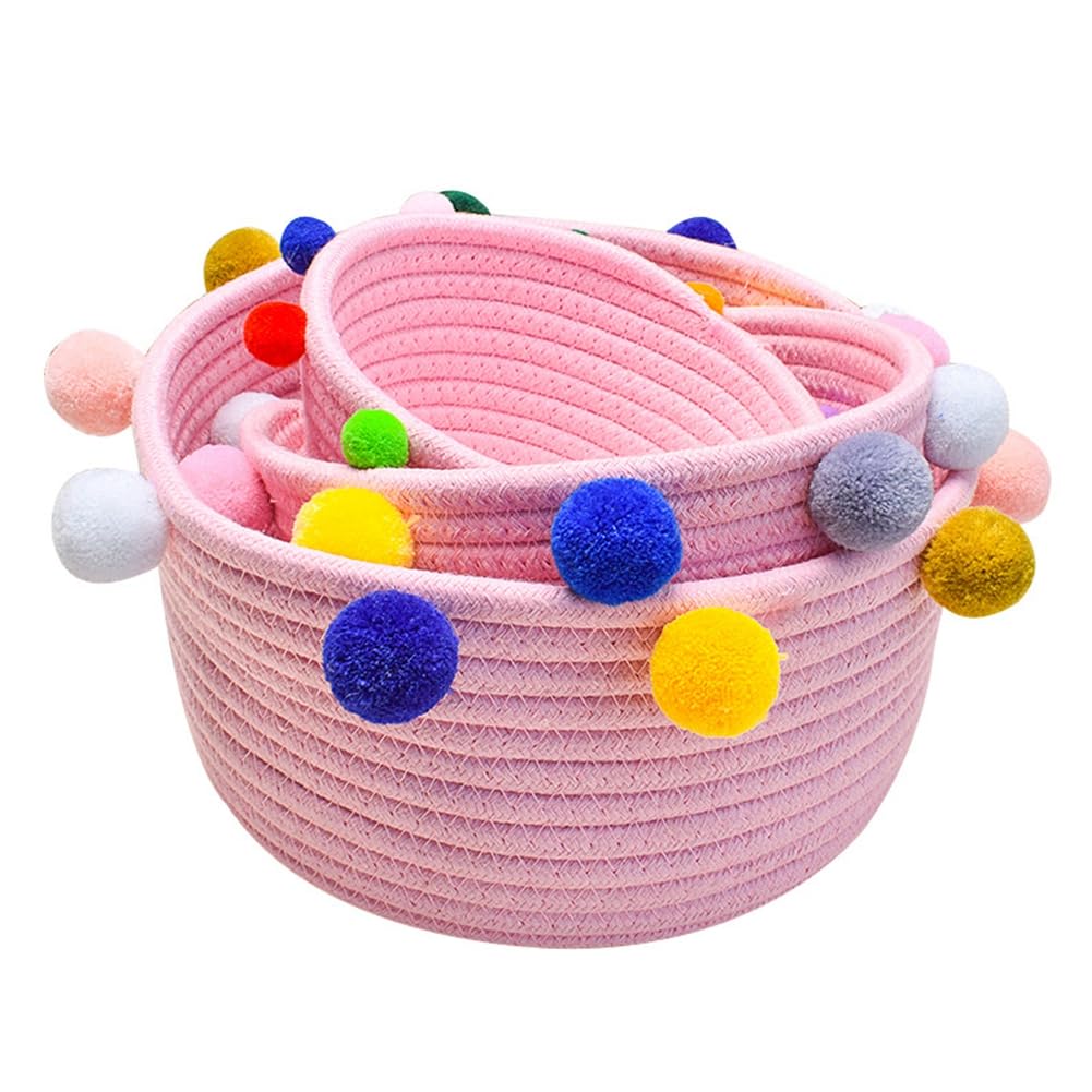 Juego De 3 Cestas De Almacenaje Tejidas Con Cuerda De Algodón - Tamaños Variados Para Organizar Juguetes, Ropa Y Accesorios (22x10 Cm, 20x8 Cm, 17x6 Cm)