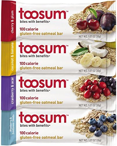 Toosum 100-Calorie Gluten-Free Vegan Oatmeal Bars, Variety Pack, 20 Count