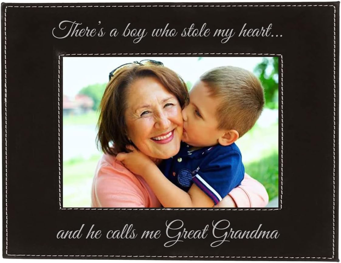 CustomGiftsNow There's a boy who Stole My Heart…and he Calls me Great Grandma Laser Engraved Faux Leather Pink Leatherette Wall Hanging/Tabletop Picture Group Family New Grandchild Baby Photo Frame