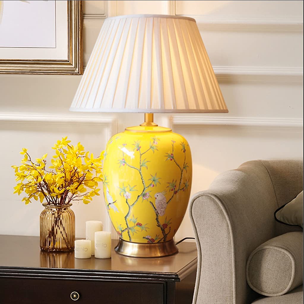 Lámpara de mesa Lampada da tavolo Flower e Bird Ceramics Lampada da comodino con lampade da comodino in tessuto Adatto for cafone dell'hotel dormitorio y sala de estar