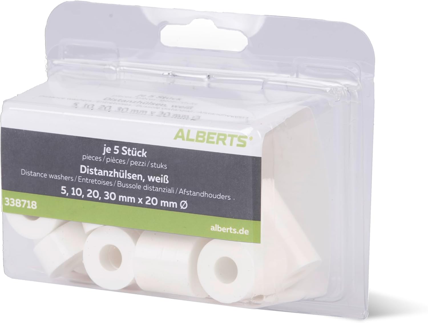 Gah-Alberts 338718 Spacer Sleeve 5-8 mm Plastic Pack of 5 External ø 20 mm Height 5/10 / 20/30 mm Black
