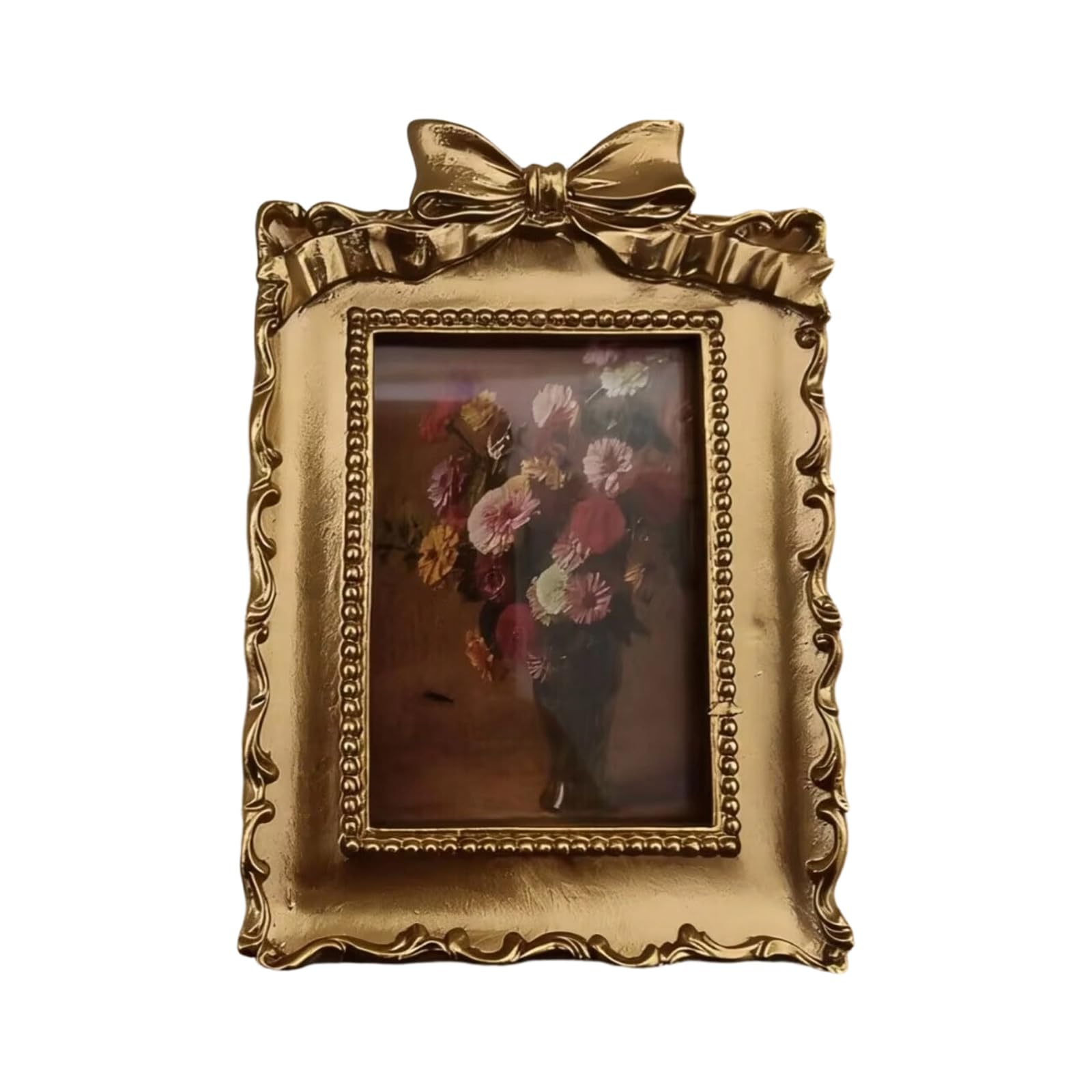 Tsophreniq Decorative Resin Picture Frame with Intricate Carving Bowknot Accent Golden Photo for Wedding Portrait Display Wedding Photo Display