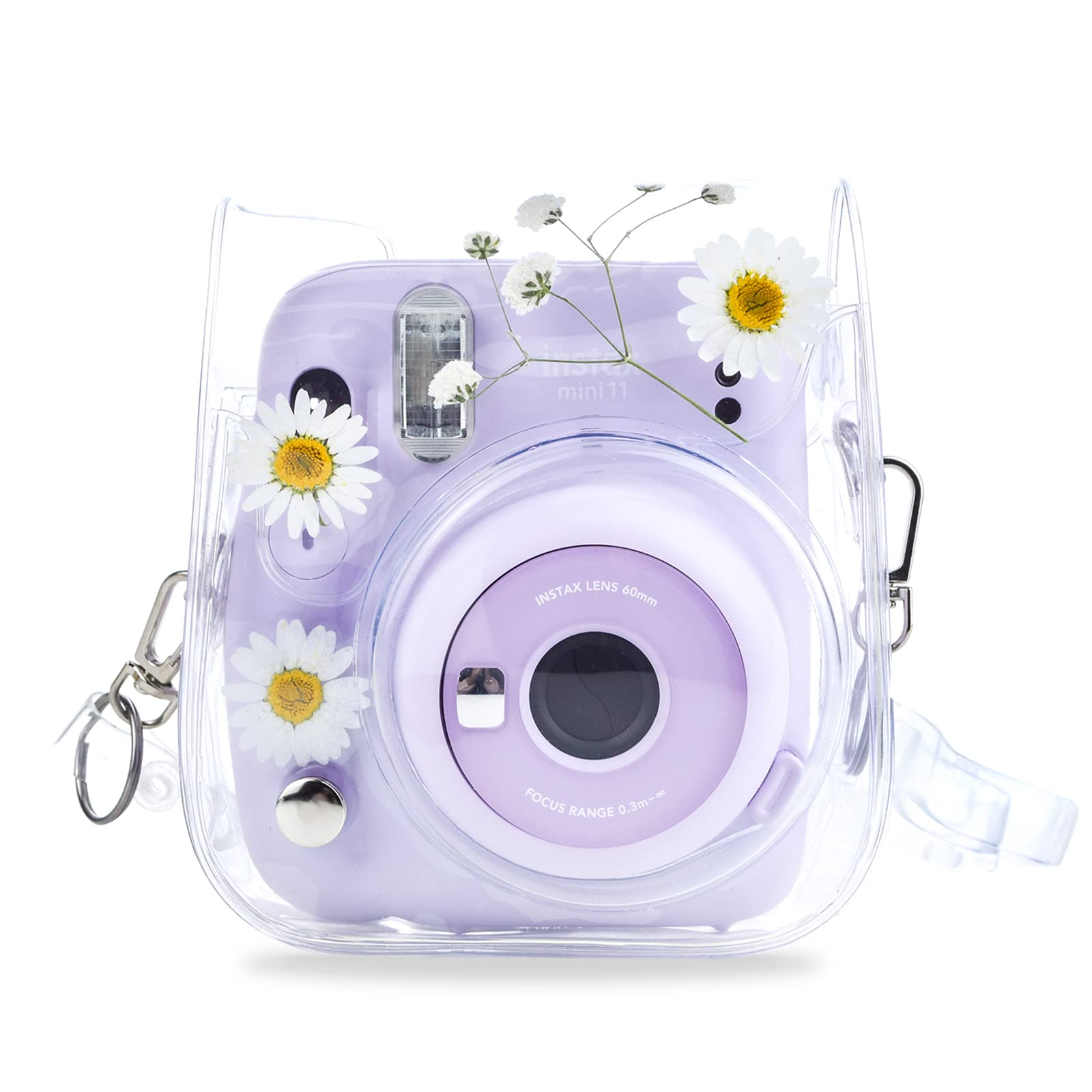 HIYQIN Mini11 Case, Clear Case for Instax Mini 11/9/8/8+/40 Instant Camera Dry Flower PVC Bag Cover with Adjustable Strap