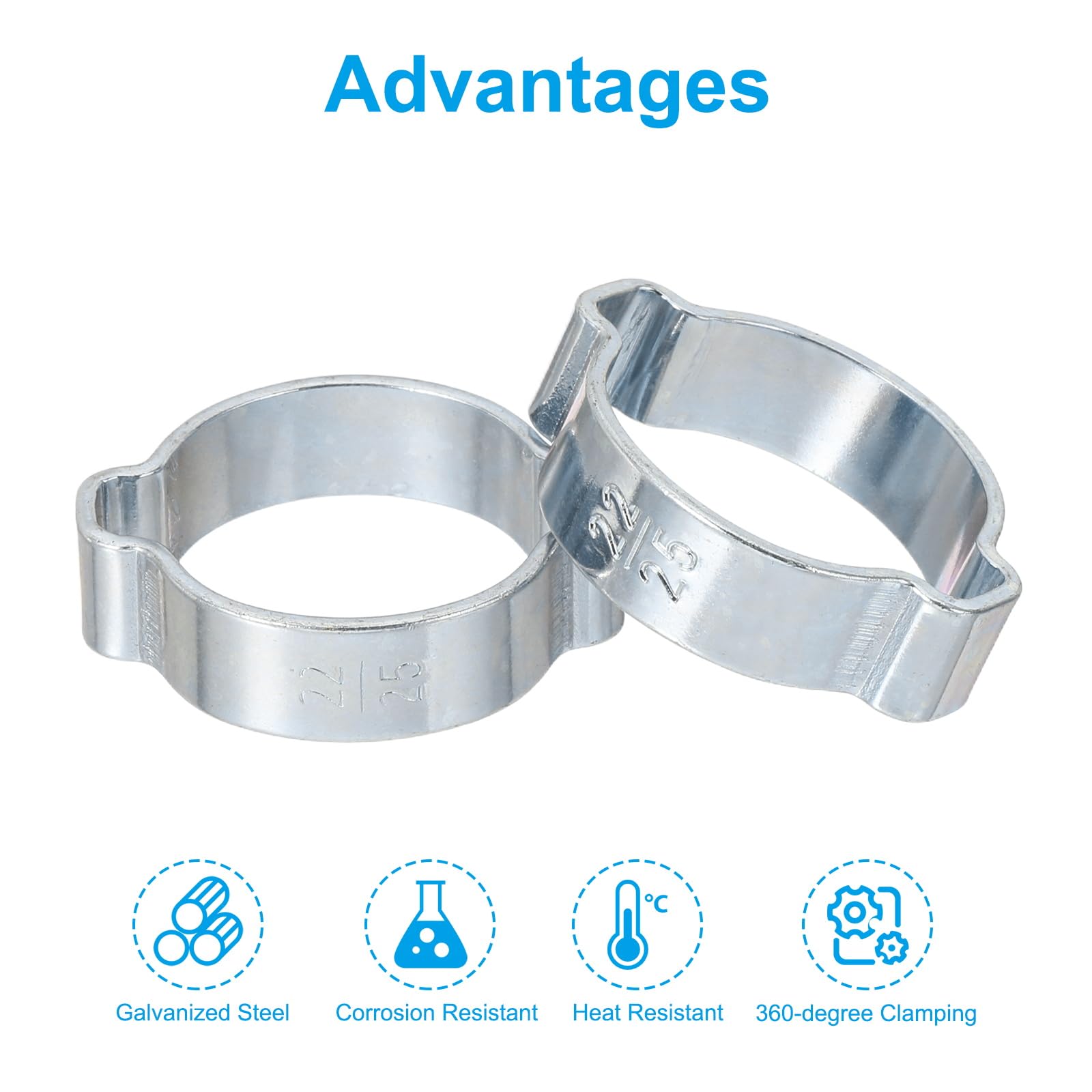 PATIKIL 40 Pack 22-25mm Double Ear Hose Clamp, Galvanized Steel O Clip Crimp Rings for Fuel Petrol Pipe Tube Fitting Connections, Silver Tone - Image 4