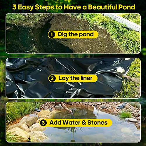 3m x 2m Teichfolien Zuschnitt Schwarz HDPE, UV- und witterungsbeständig, Schwimmteich Folie Gartenteich Teichplane schwarz, für Fischteiche, Brunnen, Wassergarten und Wasserfall Stärken 0.1 MM