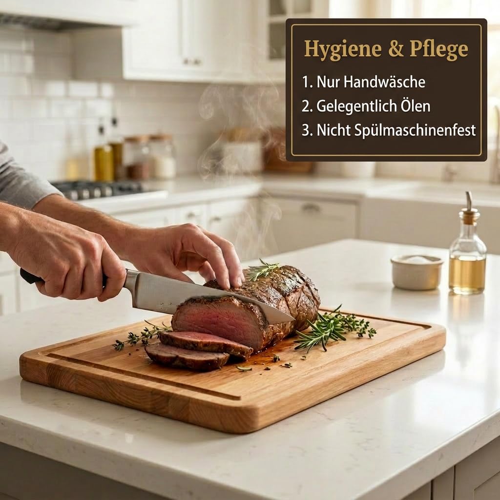 Planche à découper de qualité supérieure, en bois massif de hêtre huilé, avec rainure de jus, pour couper et servir, qualité artisanale autrichienne, pour la cuisine et le service, utilisable