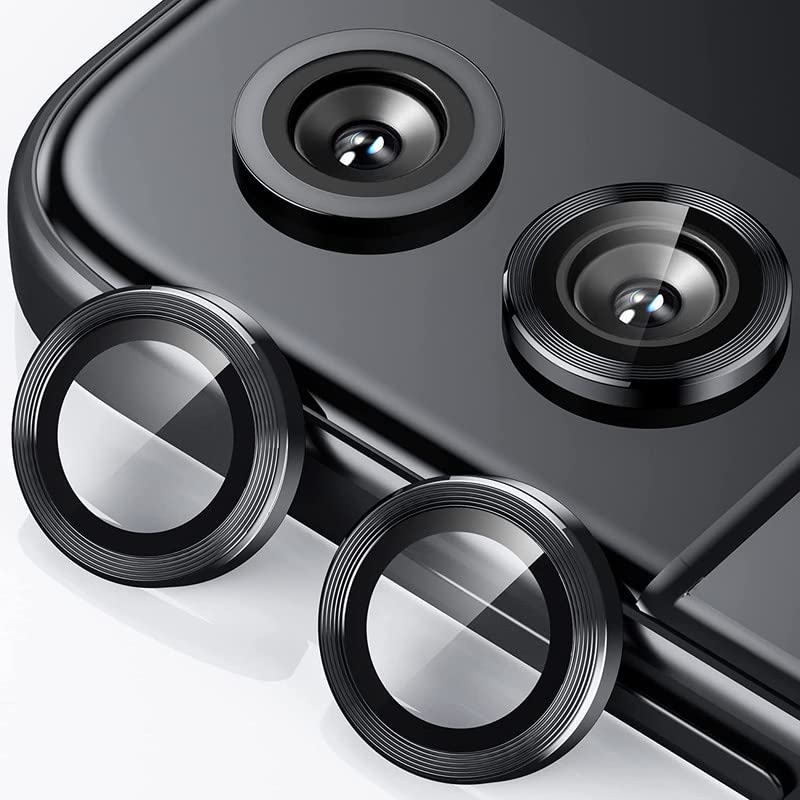 Image of Compatible For Samsung Galaxy Z Flip 4 5G Camera Lens Protector, Alloy Metallic Ring, Individual Anti Scratch Metal Tempered Glass Camera Cover, (Black) [2Pack],