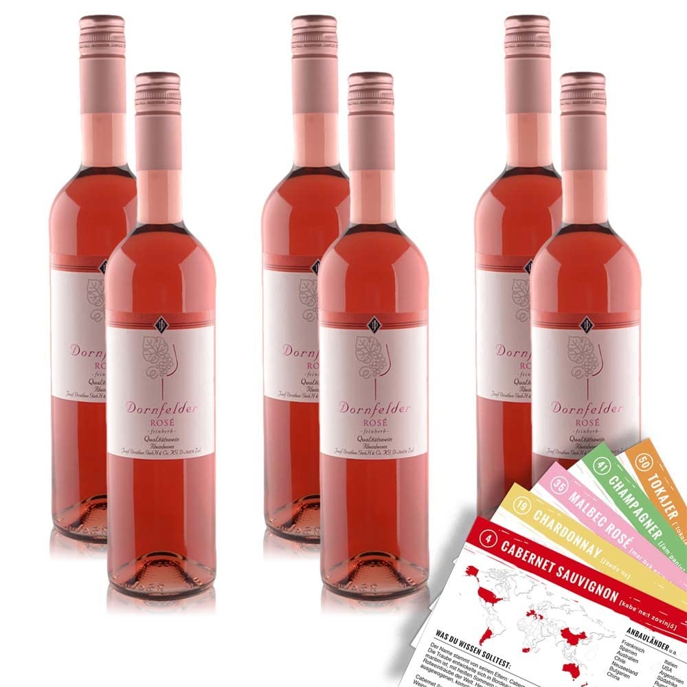 J.Drathen Dornfelder Rosé QbA, feinherb, sortenreines Weinpaket + VINOX Winecards (6x0,75l)
