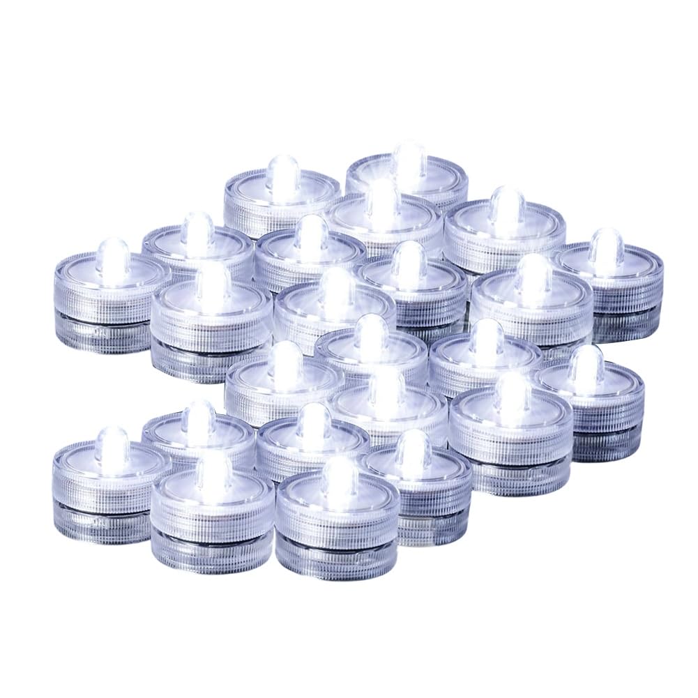 Aundhegrtt White Waterproof Flameless Candle Tealights, Mini Submersible LED Light 24pcs Underwater Pool Lights for Vases, Wedding