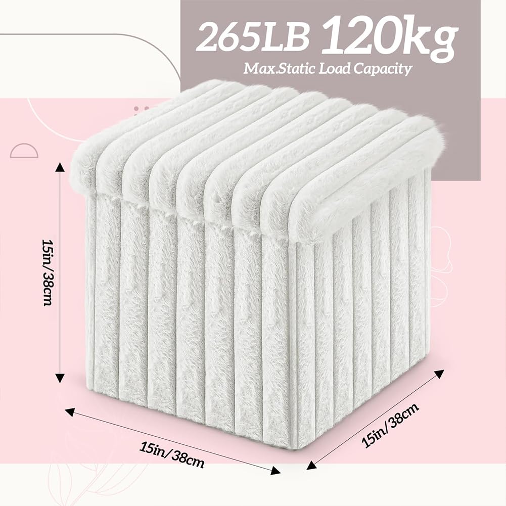 Baul Almacenaje Dormitorio, Puff Almacenaje Plegable Baúl de Almacenaje Multifuncional Banquetas Dormitorio para Sala de Estar, Dormitorio y Entrada, 38x38x38cm White
