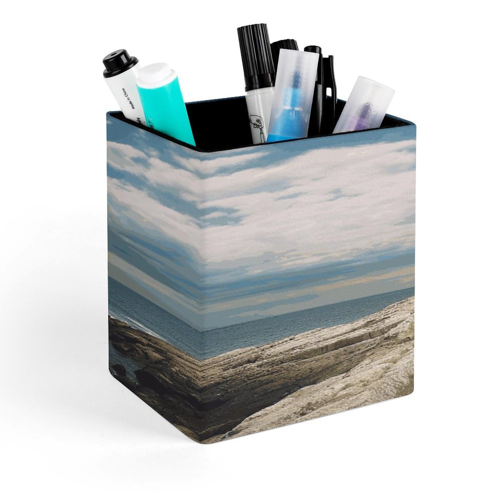 FekiLoot Lighthouse Backdrop Pen Holder Personalized Desktop Pencil Holders Case Office Accessories Container Box for Square Pen Cup Desktop Organizer Makeup Brush Holder Caddy Storage