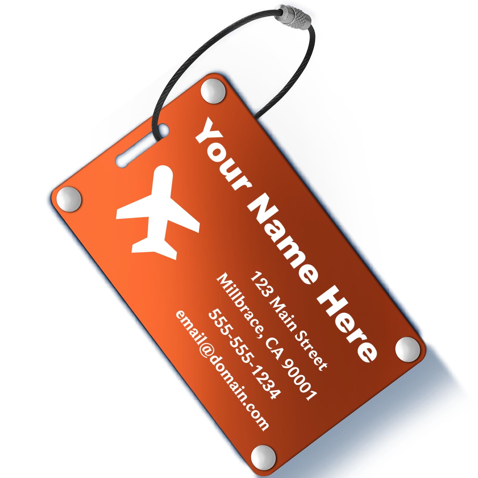 Personalized Luggage Tags: Custom Metal Luggage Tags for Suitcases, Backpacks and Bags with Your Personalized Text (Orange)