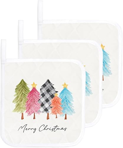 3 Packs Christmas Tree Pot Holders Sets for Kitchen,Oven Pan Plate Bowl Pads Heat Proof Mat with Hanging Loop,Thick Terry Cloth Potholders Non Slip