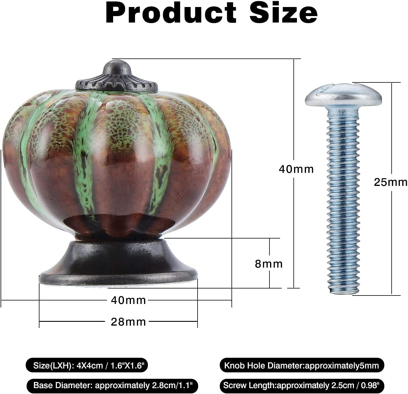 6 szt.Gałki do szuflady Zielone 40 mm Gałki do drzwi Gałki meblowe Uchwyty meblowe Ceramiczne gałki do szafek - styl antyczny (zielony)