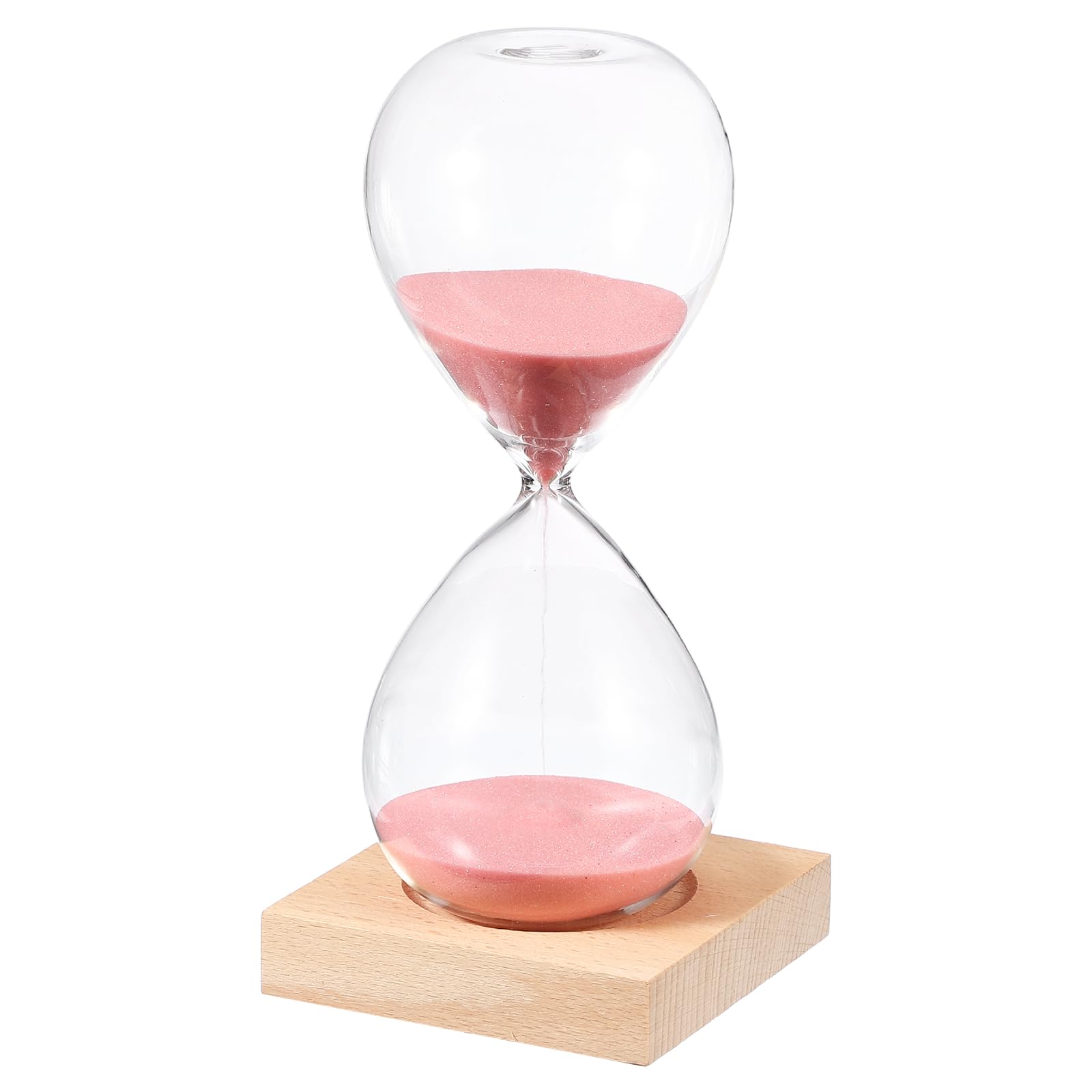 PATIKIL 30 Minutes Sand Timer, Sand Watch with Wood Base Hour Glass Sandglass Timer Clock for Living Room Home Office Restaurant Decoration, Pink