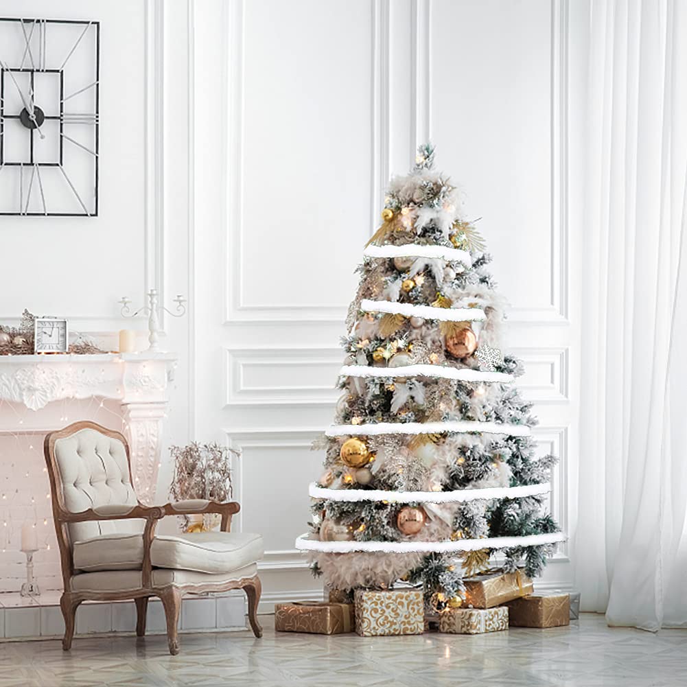 Kerst Wit Faux Pelt Lint Trim Kunstmatige Harige Streep Roll Accessoire Kerstboom Garland Kerst Wit Lint Decoratie Voor Kerstboom Krans Versiering Plastic (Wit, One Size