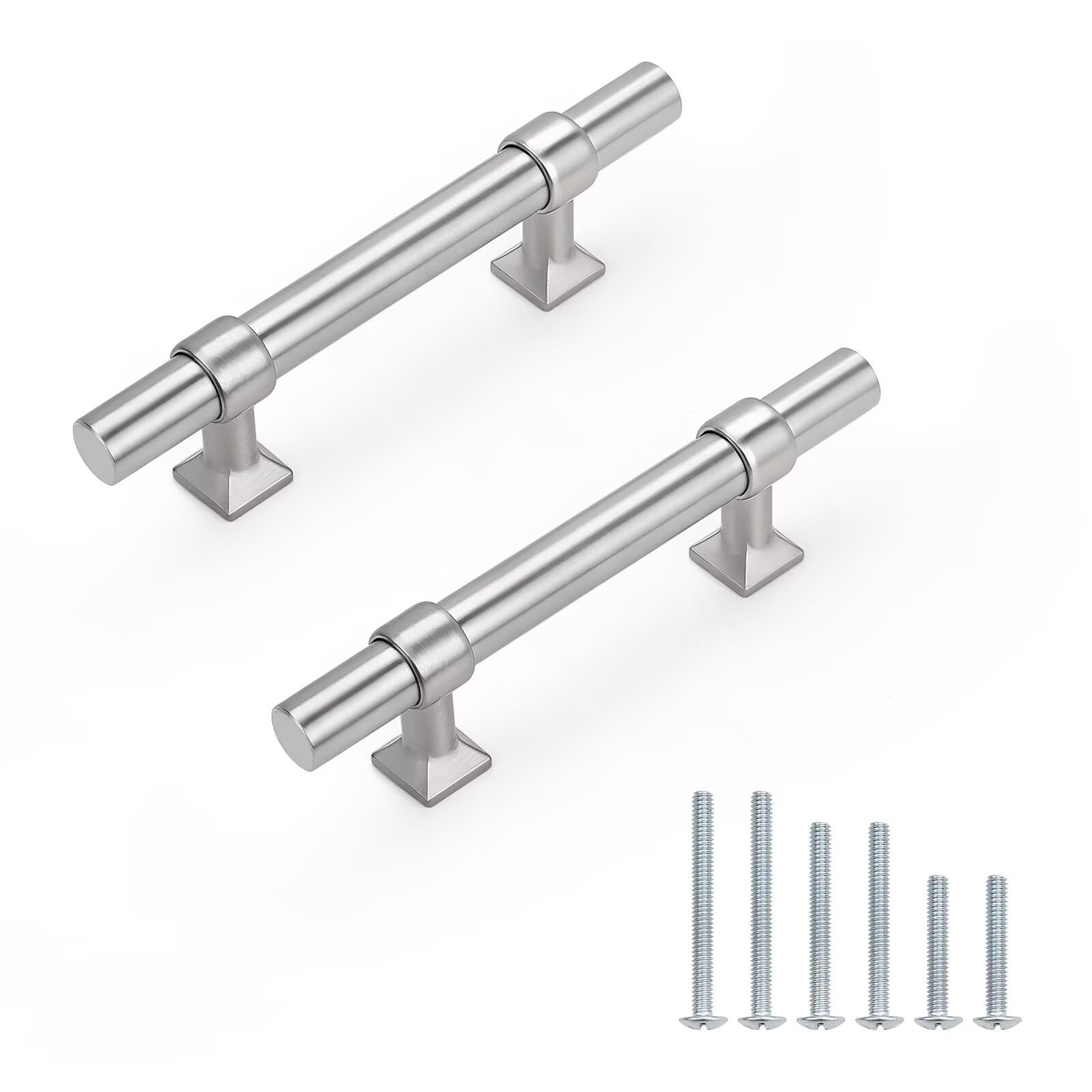 knobelite 5Pack Hole Centers 2.5 inch Brushed Nickel Cabinet Handles Stainless Steel Kitchen Cabinet Pulls T Bar Hardware Pull Handle for Cabinets