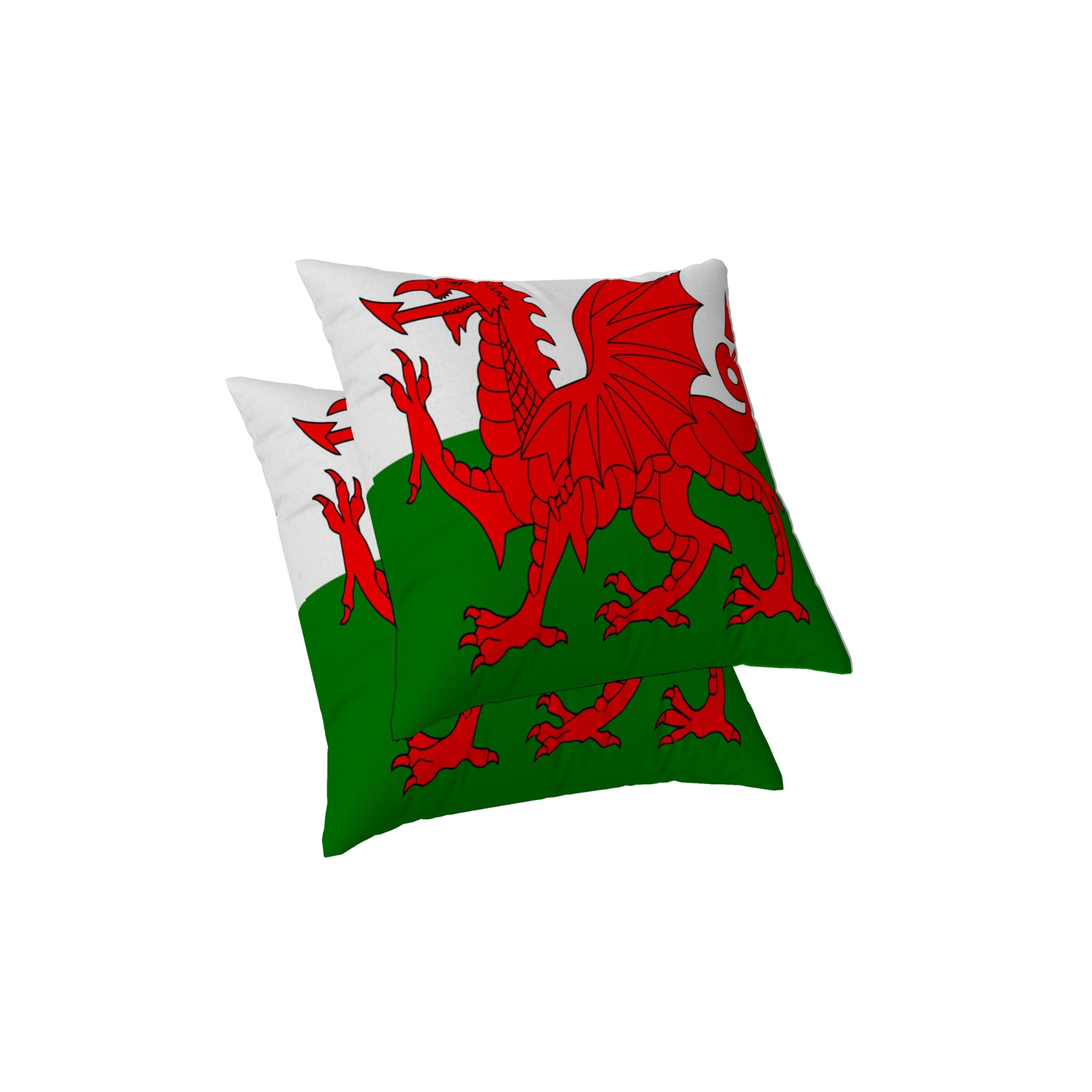 ggaimwf Welsh Flag Cushion Covers Flag Cushion Cases for Sofa Patriotic National Flag Pillow Covers Welsh Gifts Home Decorative Throw Pillowcase Invisible Zip Bedroom Living Room 45x45cm Set of 2