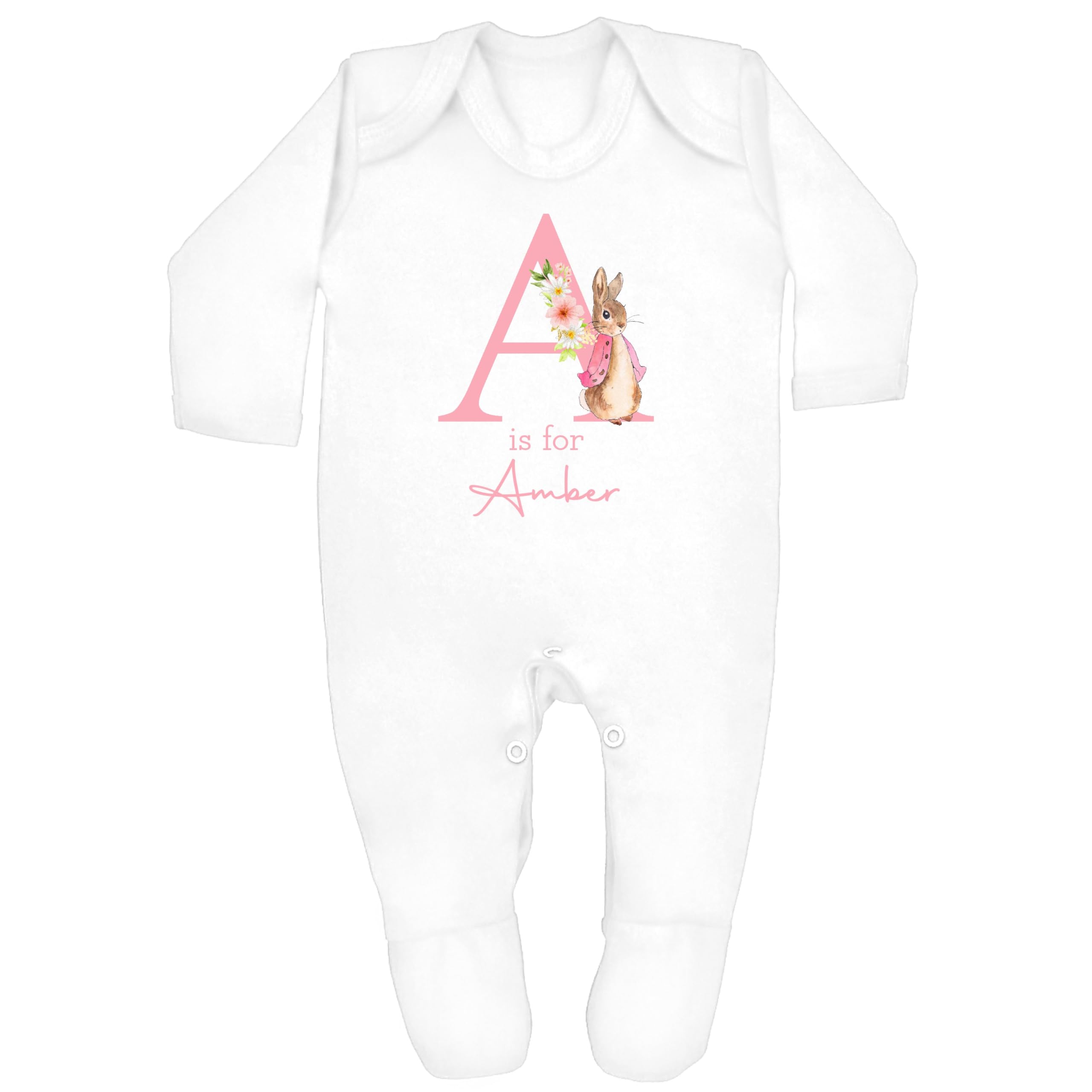 allaboutthebump Personalised Pink Rabbit Hamper New Baby Girl Clothing Gift Set (Babygrow | Hat | Blanket | Gift Box) Coming Home Present Baby Shower (White: Babygrow, Newborn)