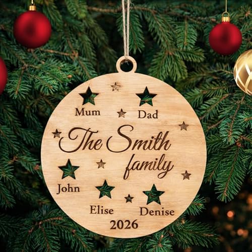 Personalisierte Familie Christbaumschmuck mit Namen von Familienmitgliedern Weihnachtsdeko aus Holz Weihnachtsbaum Deko Weihnachtsdekoration Ornament Weihnachtsbaumschmuck Holz