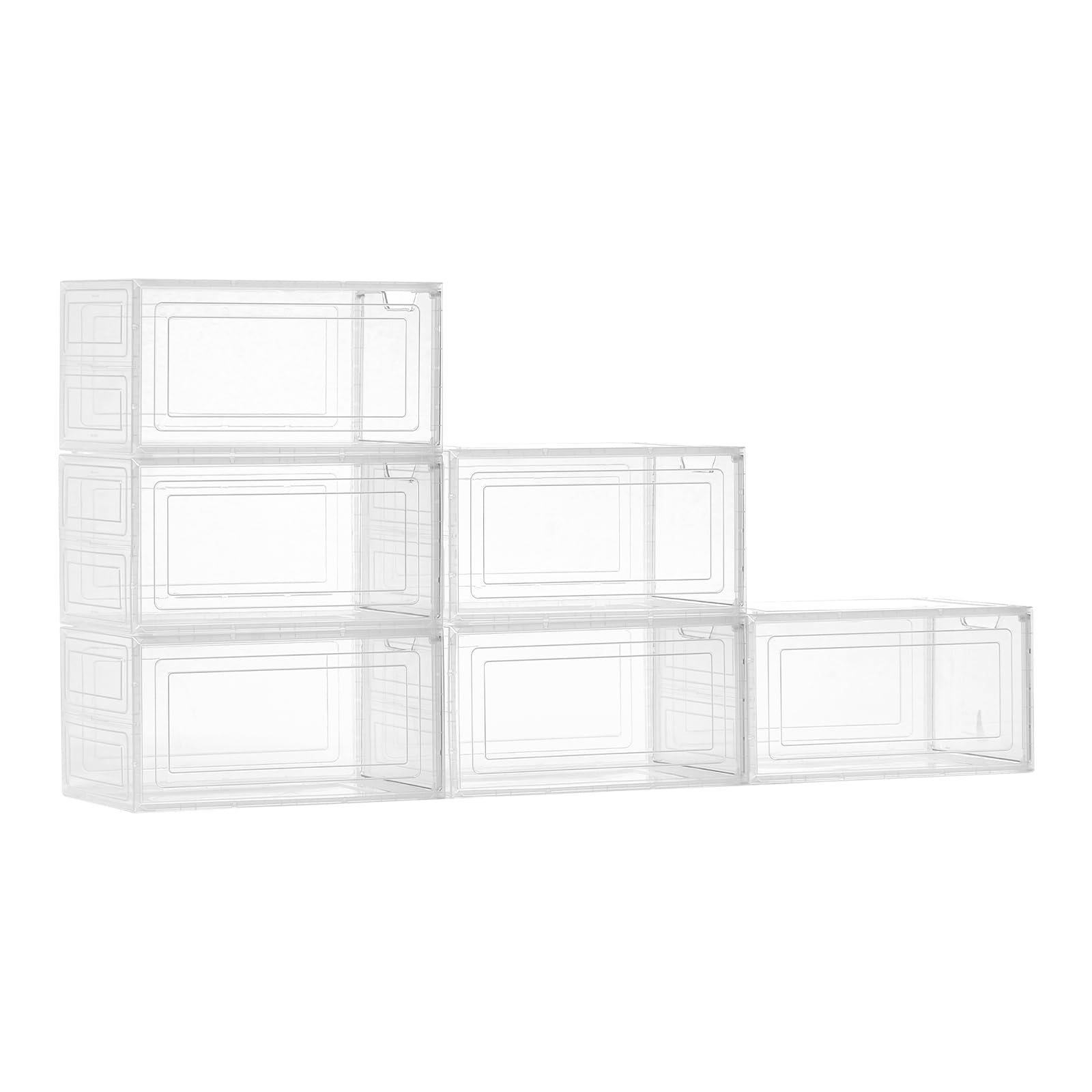 VEVOR Schuhaufbewahrungsboxen stapelbare Schuhboxen (6 Stk.) passend bis US-Größe 13, Schuh-Organizer aus PP/PET mit magnetischer Tür zur Aufbewahrung von High Heels & Stiefeln & Hüten, klar Weiß