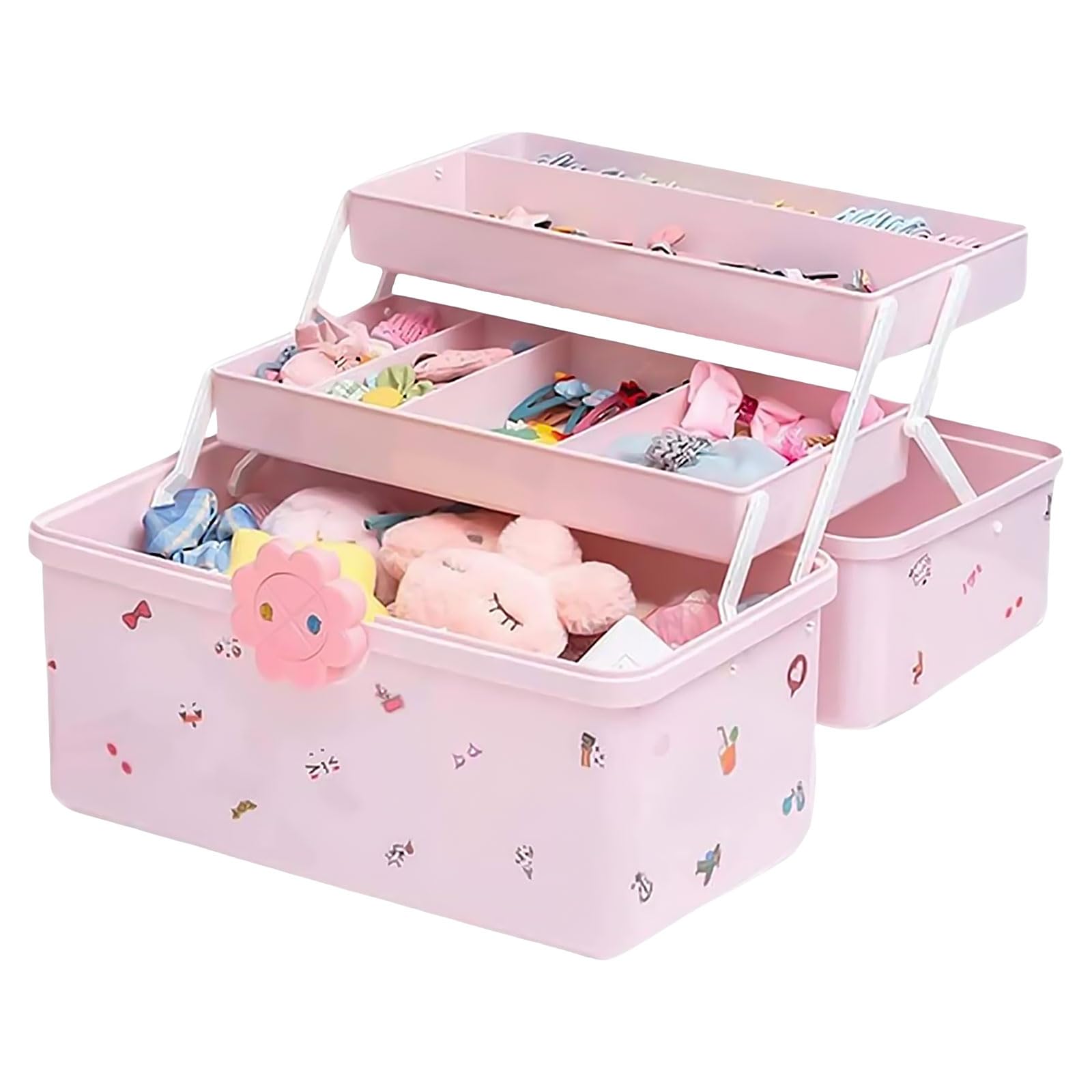Organizer per fermagli per capelli e elastici per ragazze, a più livelli, contenitore per gioielli per bambini con serratura, accessorio per la casa per l'organizzazione, scatola per elastici
