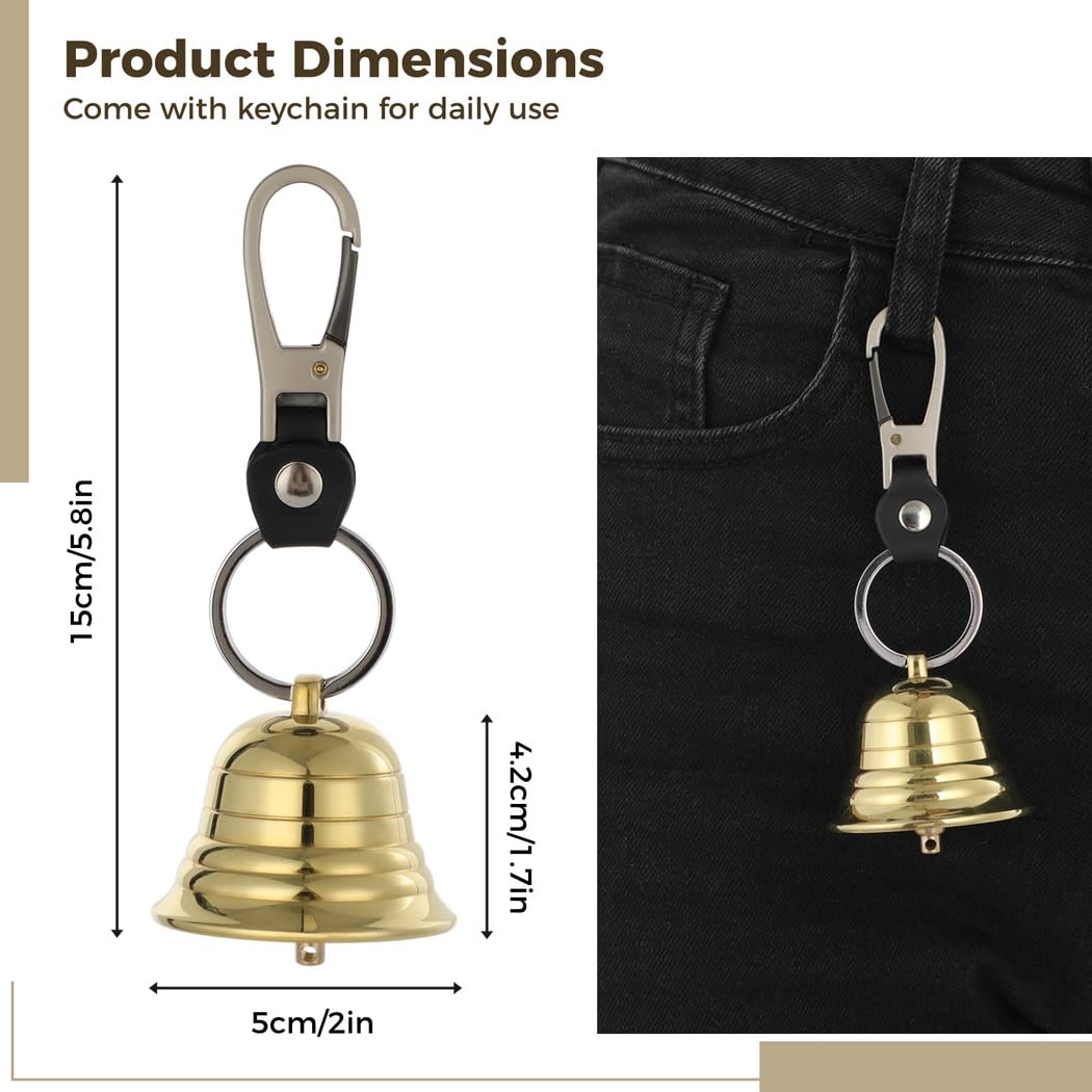 Lot de 2 Cloches pour Ours 5 cm avec sifflet, Clochette de sécurité pour randonneurs, Survie, vélo, pêche, Escalade, Laiton Massif