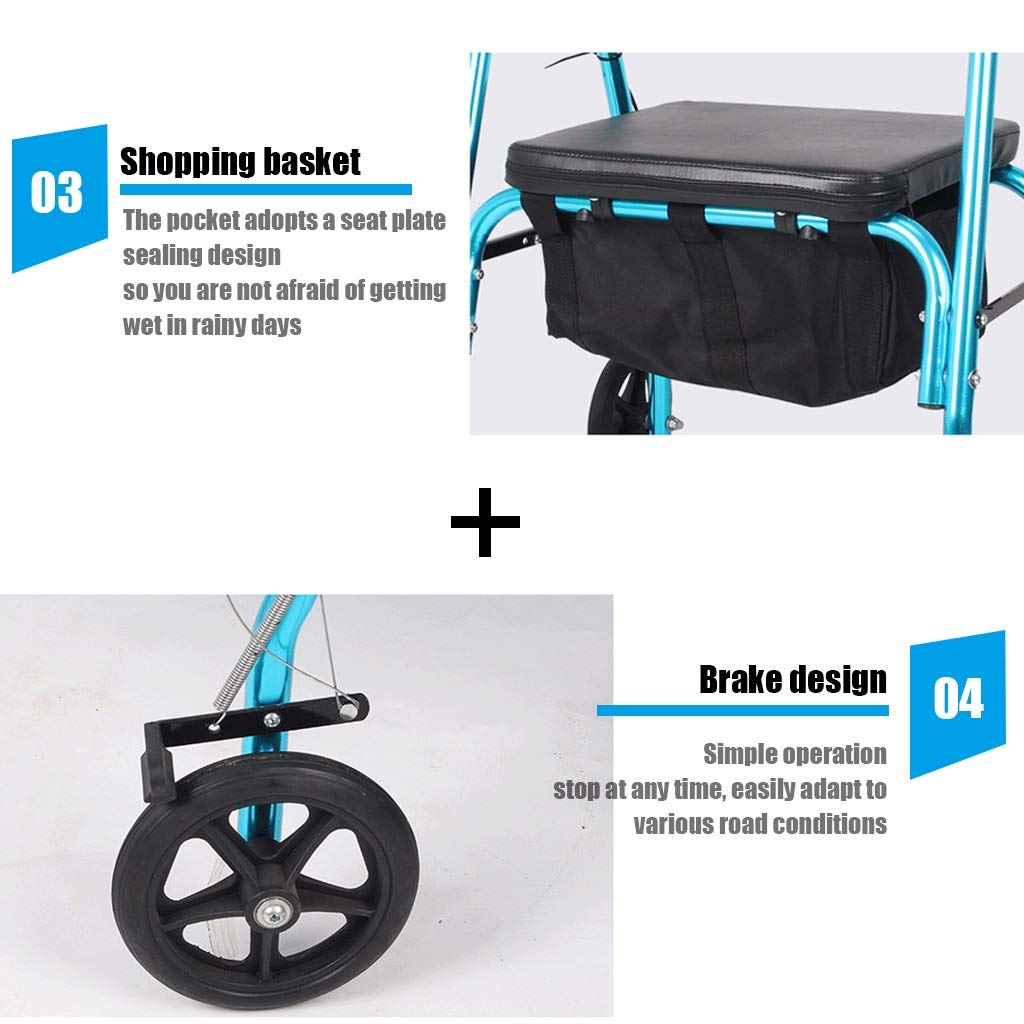 Andador, Andadores De 4 Ruedas con Asiento Y Cesta Andador con Andador De Aluminio Médico Soporte para Respaldo Plegable Y Extraíble Asiento Acolchado Andador con Ruedas para Personas Mayores Al Air