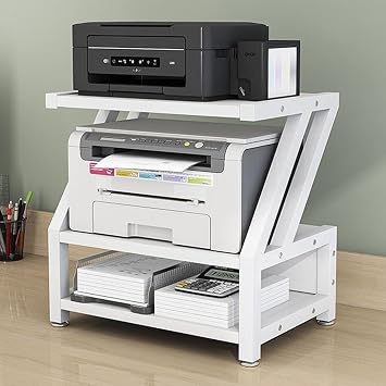 YVYKFZD Desktop Printer Stand, 3 Tiers Printer Table, Compact Printers Shelf, Heavy Duty Printers Rack Storage Shelf, for Office Home ClassroomWhite Frame+White,45x25x42.5cm