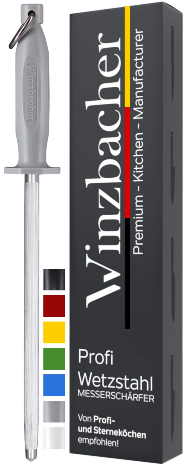 Winzbacher® L'ORIGINALE [39cm] Acciaino per affilare professionale - in acciaio speciale temprato | Affilacoltelli | Impugnatura ergonomica Soft-Touch con protezione delle dita (Battleship Gray)
