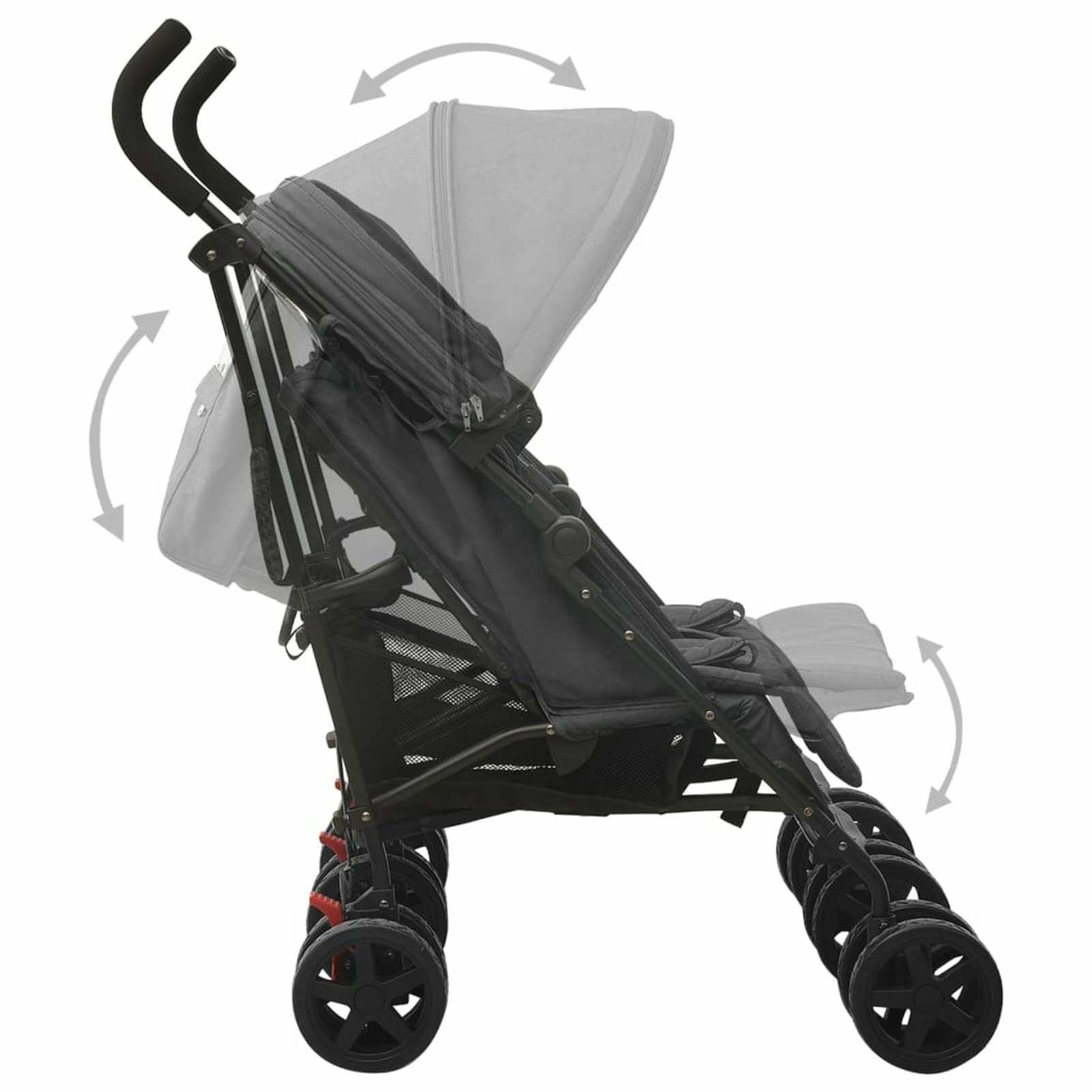Carrito para Gemelos Silla de Paseo Gemelar Cochecito Doble Reclinable y Plegable Sillita Doble Cochecito Hermanos para Bebé Niño de Acero Gris Antracita