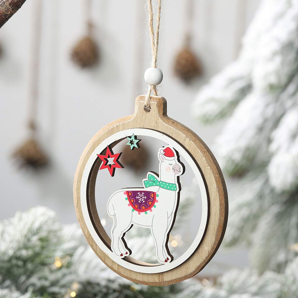 Amosfun 2pcs Wooden Christmas Ornaments Christmas Tree Decorations Decorations Christmas Alpaca Wood Slices Hanging - Image 3