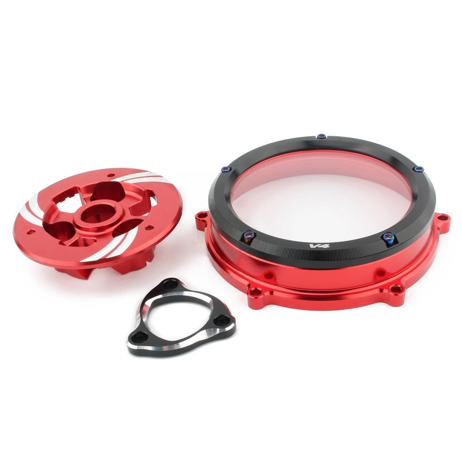 Caja Protectora del Motor Protector De Retén De Muelle para Tapa De Embrague, Motor De Competición, para Ducati para Panigale V4 2018-2023, Kit De Placa De Presión(Red Black)