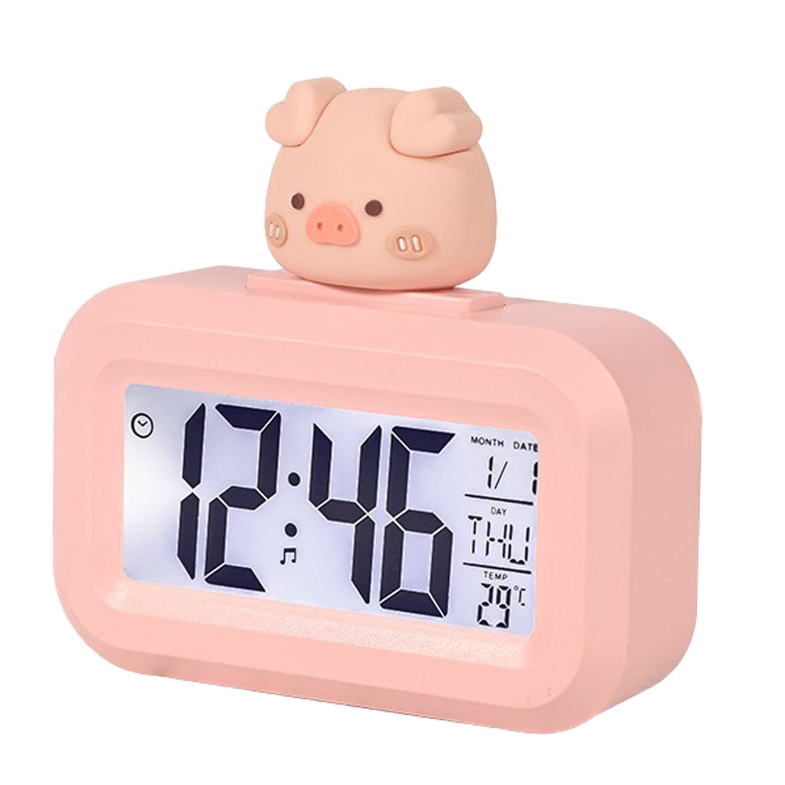 Śliczny Elektroniczny Alarm, Rysunkowy Ekran LED, Elektroniczny Zegar, Wyraźny Wyświetlacz, Ochrona Oczu, Cyfrowy do Sypialni Dziecięcej (Różowa świnka)