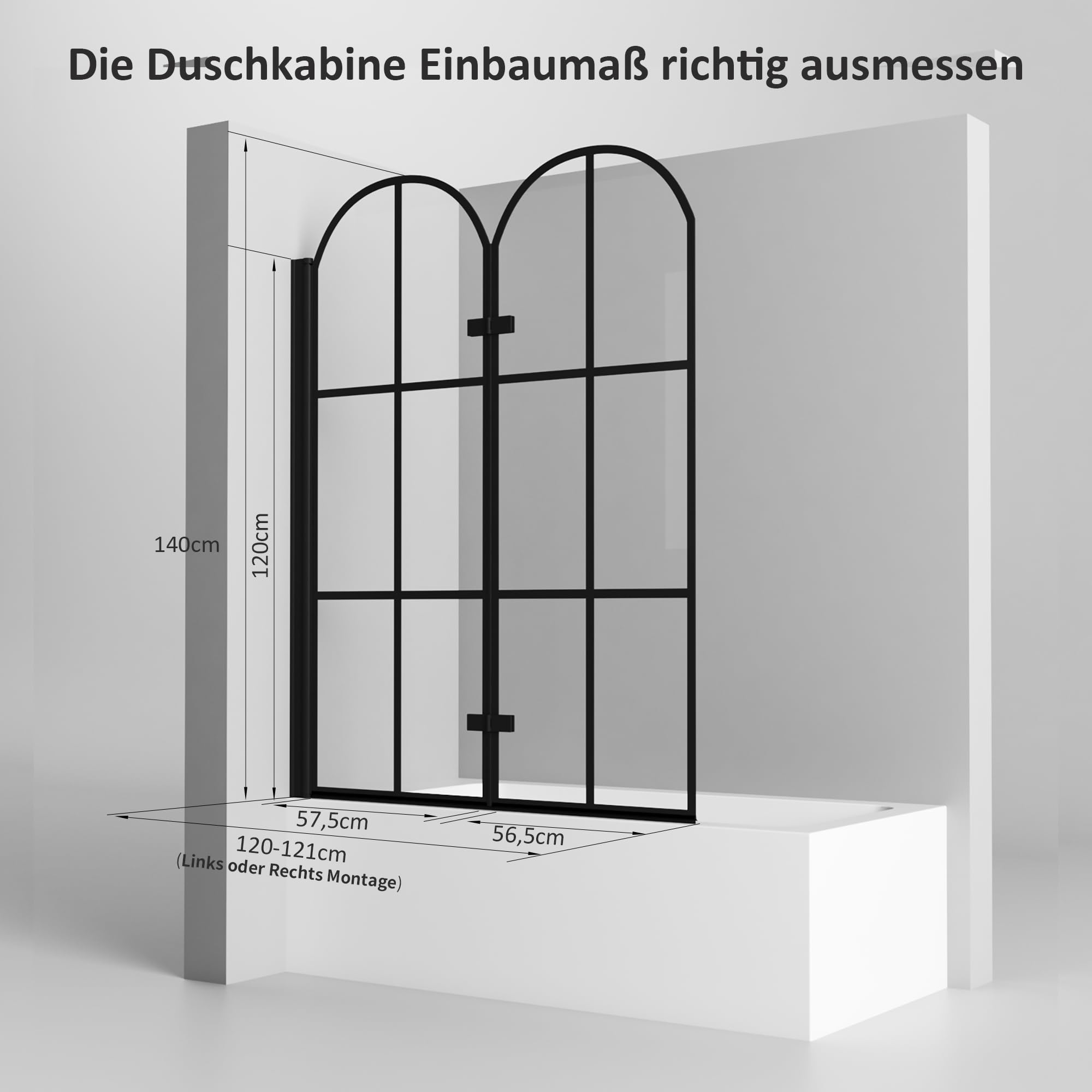 Duschwand für Badewanne Schwarz, Duschwand 120x140cm 2-teilig faltbar Duschwand Badewannenaufsatz Schwarz Badewannenfaltwand Duschabtrennung für Badewanne mit 6mm ESG Sicherheitsglas