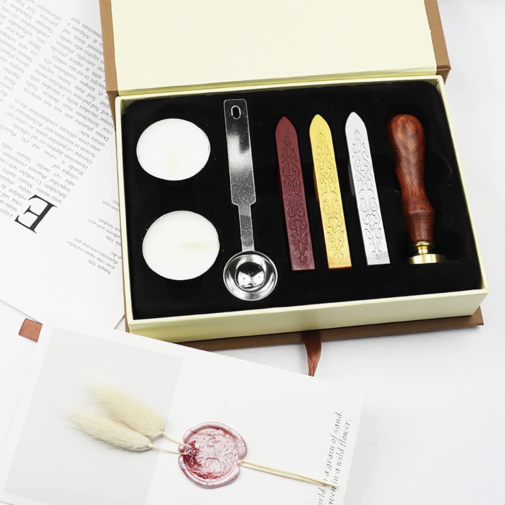 iKalaa Wax Seal Stamp Kit Vintage, Vintage Adhesive Waxing Kit with Sticks, Spoon Candle Gift Box Set-image-9