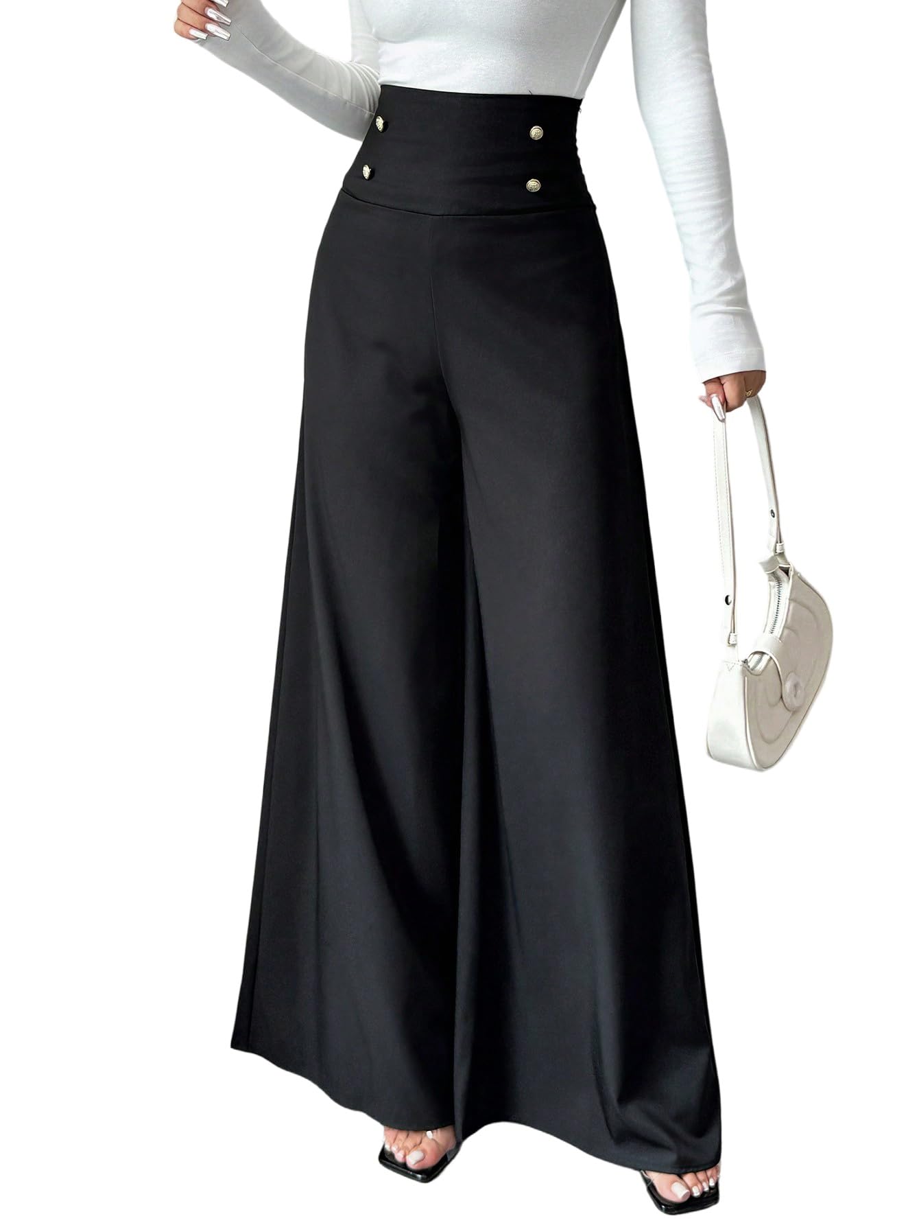 SweatyRocks Weite Hose Damen Elegant Anzughosen High Waist Business Outfit Musselin Hose Lang Damenhose Weites Bein Büro Outfit