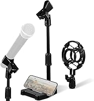 Vista 9 de Toyvian Soporte de micrófono de escritorio ajustable con base estable y soporte de montaje de choque, soporte de mesa para micrófono de mesa que